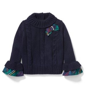 Janie and Jack Cable Knit Plaid Bow Sweater, 2T - NEW